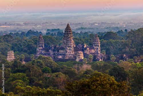 Cambodian landmark Angkor Wat at sunset