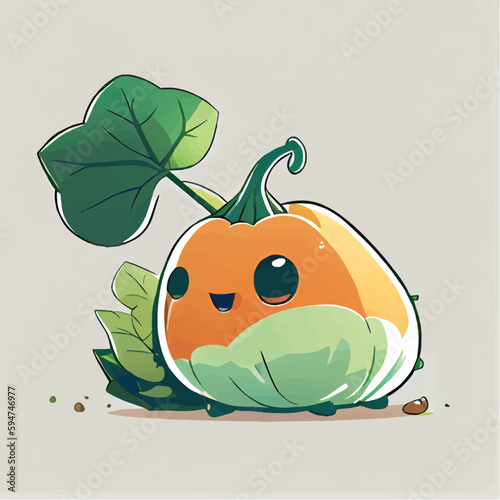 cute Squash-vegetable character, cartoon, children book style, artistic, theme print design, for t-shirt print and case, Illustrator
