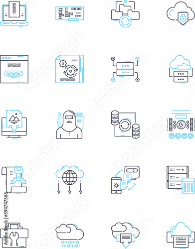 Web intelligence linear icons set. Analytics, Data mining, Machine learning, Predictive, Insights, Algorithms, Visualization line vector and concept signs. Optimization,Big data,Natural Language