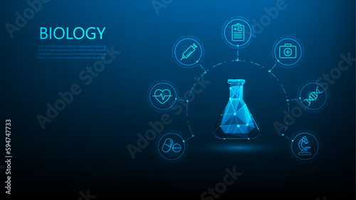 biology science technology digital with icon on blue background. test tube hospital technology. healthcare and medical. vector illustration digital fantastic design.