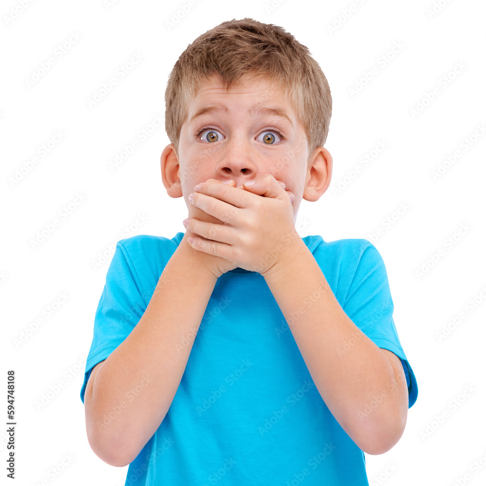 Child, portrait and shocked with secret for surprise, confidential or news with big eyes. Young little kid covering mouth with surprised facial expression isolated on a transparent PNG background Child, portrait and shocked with secret for surprise, confidential or news with big eyes. Young little kid covering mouth with surprised facial expression isolated on a transparent PNG background