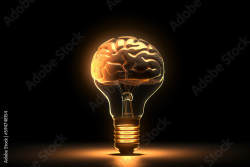 Experience a new perspective on creativity and innovation with this conceptual image of a glowing brain inside a light bulb, perfect for advertising campaigns. This image is AI Generative.