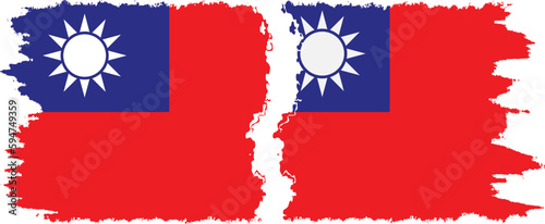 Taiwan and Taiwan grunge flags connection vector