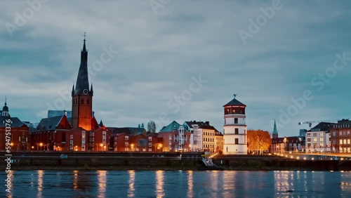 Tame Lapse of the beautiful old town of Düsseldorf. Day to night. Germany photo