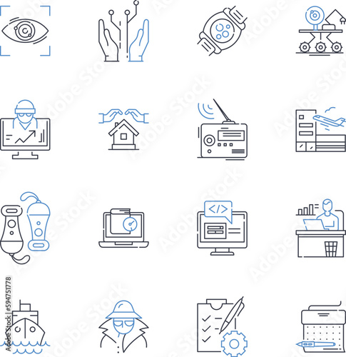 Cyber gadgets line icons collection. Encryption, Hacking, Firewall, Malware, Phishing, Cybersecurity, Firewall vector and linear illustration. Biometrics,Cyberwarfare,DDoS outline signs set