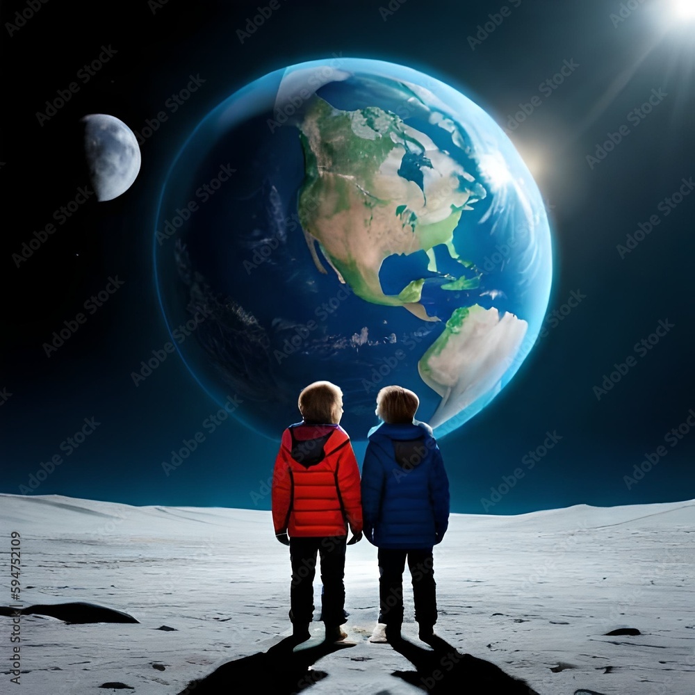 two kids seeing earth from moon two kids seeing earth from moon