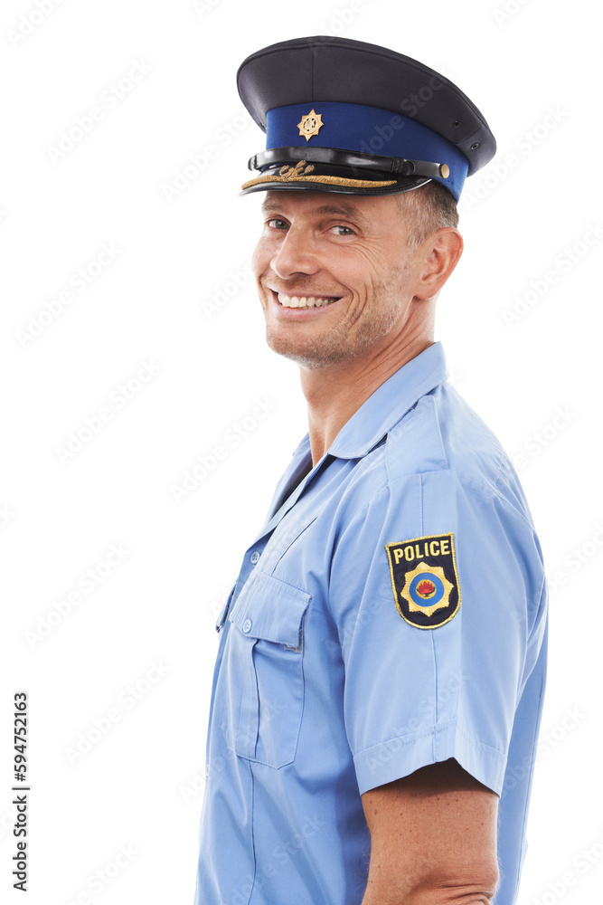 Police officer, portrait and man isolated on a transparent, png background for law, security and leadership. Happy face of a compliance worker, professional person or model in legal, blue uniform Police officer, portrait and man isolated on a transparent, png background for law, security and leadership. Happy face of a compliance worker, professional person or model in legal, blue uniform