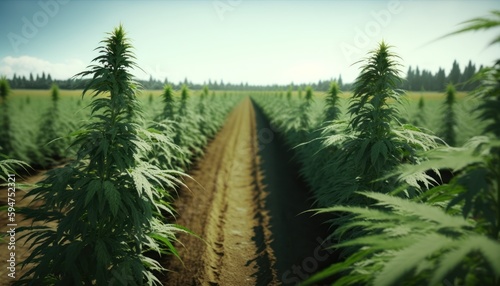 Cannabis hemp plants in a field  marijuana crop farming generative ai