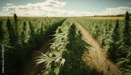 Cannabis hemp plants in a field, marijuana crop farming generative ai