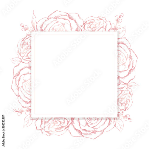 Wallpaper Mural Pink hand sketched vector roses behind a white copy space square
 Torontodigital.ca