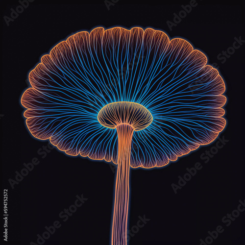 Colorful vaporwave psychedelic mushroom, black background, Generative AI