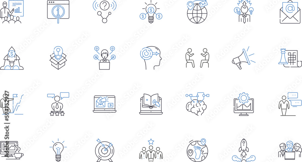 Educational vision line icons collection. Innovation, Empowerment, Excellence, Creativity, Inclusion, Engagement, Inspiration vector and linear illustration. Discovery,Growth,Adaptability outline