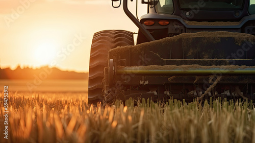 Tractor on a wheat field, Generative AI photo