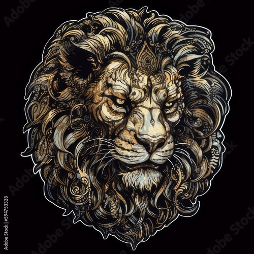 Lion sticker fashion style on black background.