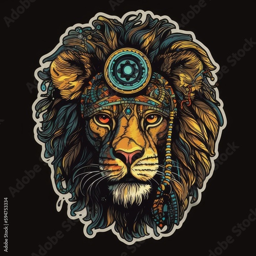 Lion sticker fashion style on black background.