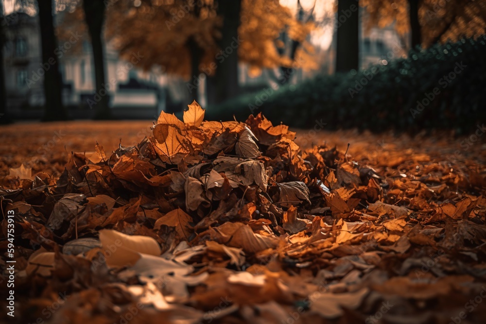 a big wide path full of colorful autumn leaves created with Generative AI technology
