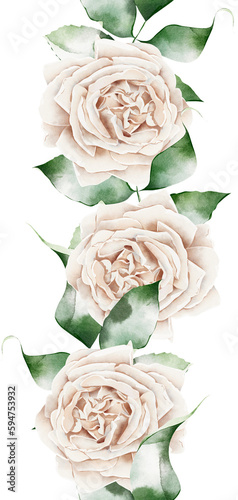 Delicate roses pastel seamless watercolor border