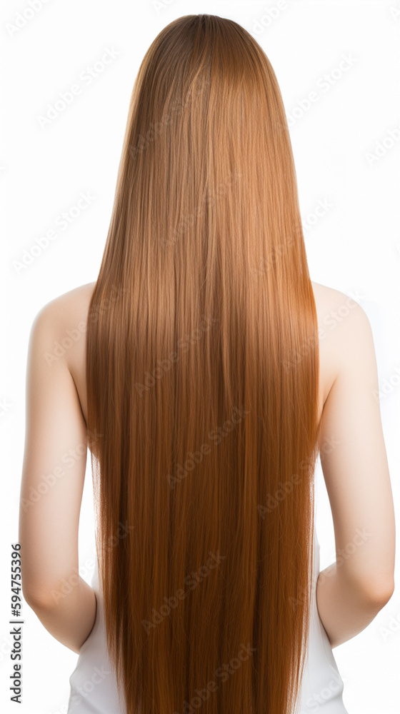 full body Beautiful keratin treated hair on white background Generated AI full body Beautiful keratin treated hair on white background Generated AI