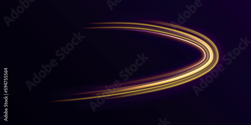 Neon line yellow. Long time exposure motion blur effect. Neon light effect magic light, glowing. Abstract motion glowing wavy lines. 

