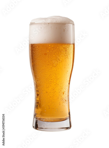 Glass of beer in transparent background. Generative AI.