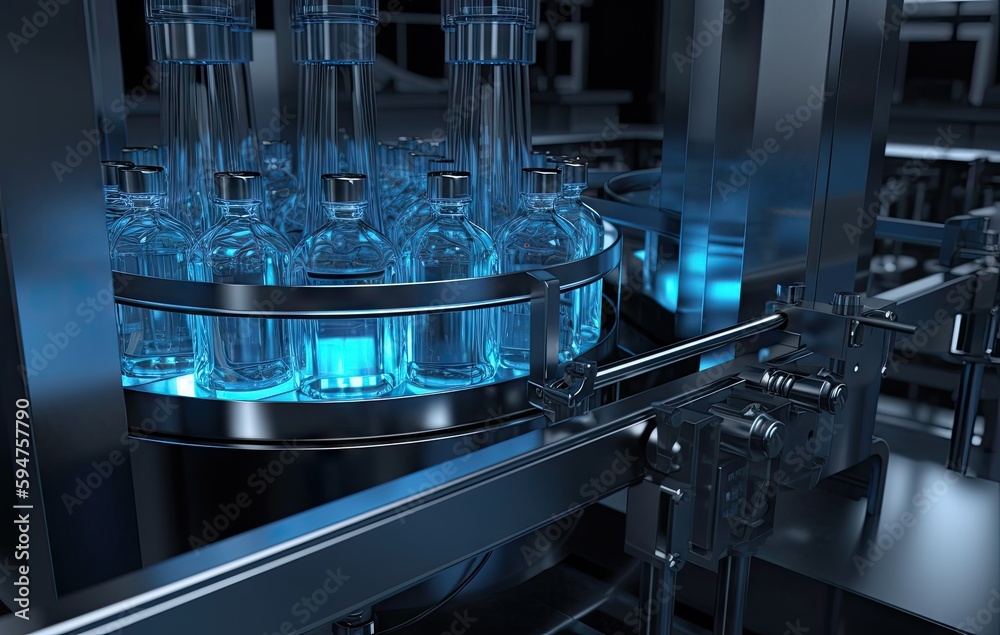 Macro Shot of Medical Ampoule Production Line at Modern Modern