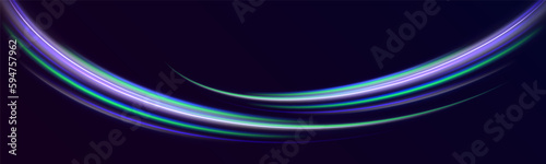 Blue glowing shiny green lines effect vector background. Dynamic translucent soft gradient stream motion. Violet neon color wave. Light trail wave, fire path trace line and incandescence curve twirl. 