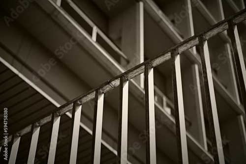 Low-angle shot of a fence with a modern building in the background