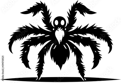 Tarantula spider logo in black and white color, vector illustration of arthropod, poisonous animal