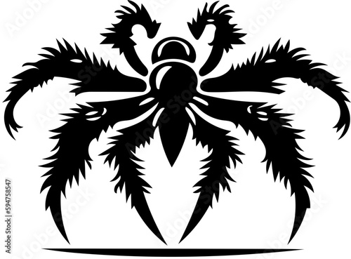 Tarantula spider logo in black and white color, vector illustration of arthropod, poisonous animal