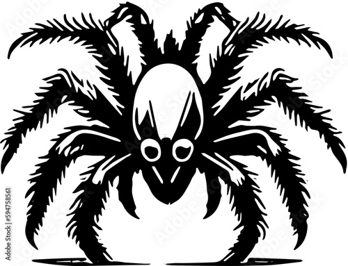 Tarantula spider logo in black and white color, vector illustration of arthropod, poisonous animal