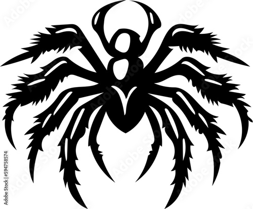 Tarantula spider logo in black and white color, vector illustration of arthropod, poisonous animal