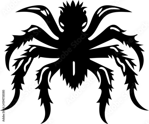 Tarantula spider logo in black and white color, vector illustration of arthropod, poisonous animal