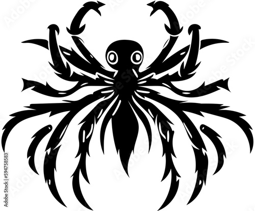 Tarantula spider logo in black and white color, vector illustration of arthropod, poisonous animal