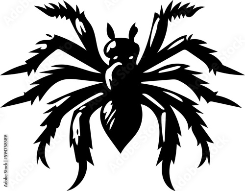 Tarantula spider logo in black and white color, vector illustration of arthropod, poisonous animal