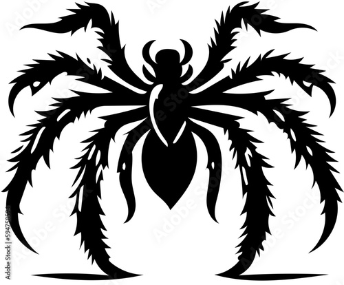 Tarantula spider logo in black and white color, vector illustration of arthropod, poisonous animal