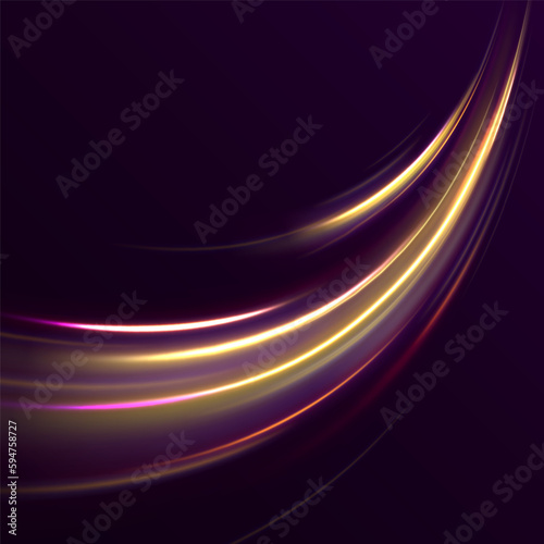 Fototapeta Naklejka Na Ścianę i Meble -  Vector image of colorful light trails with motion blur effect, long exposure. Abstract neon speed glowing wavy lines. Abstract shiny color wave light effect.