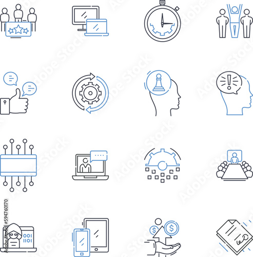 Allied ventures line icons collection. Collaboration, Synergy, Strategic, Partnership, Delegation, Alliance, Cooperation vector and linear illustration. Cohesion,Unity,Integration outline signs set