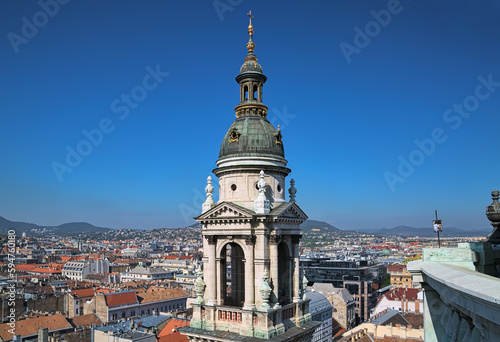 Obraz na płótnie Budapest, Hungary. Bell tower of St. Stephen's Basilica and view over the city. View from the dome of the Basilica. w salonie