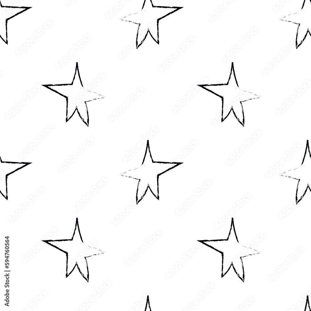 Doodle cosmic seamless pattern in childish style. Hand drawn abstract space stars. Black and white.