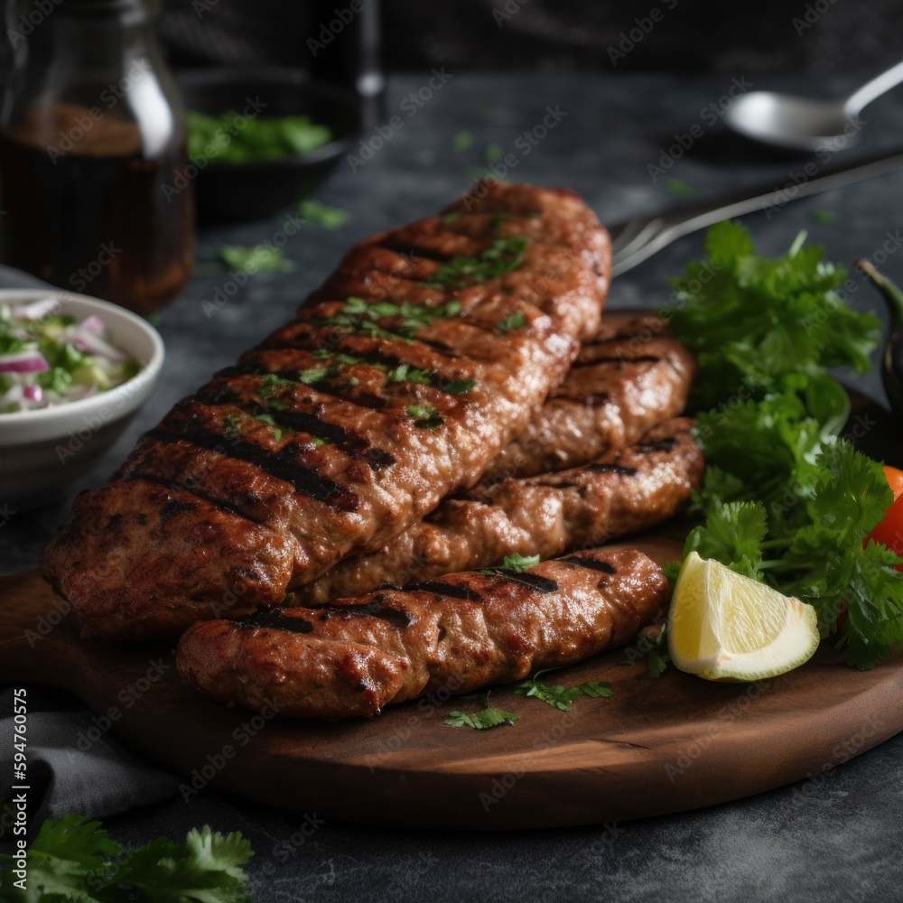 Grilled lula kebab on a wood - Generated by Generative AI
