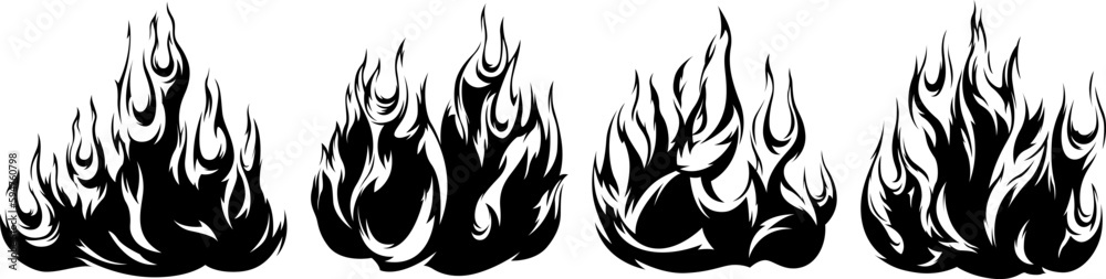 Fire flames isolated template. Tribal design. Car stickers. Icon fire illustration. Multiple shape tattoo.