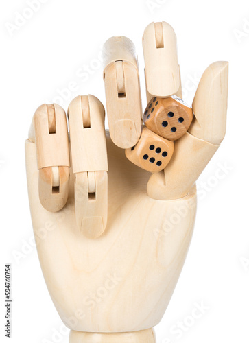 Dices gambling hand futuristic metaphor.