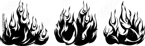 Fire flames isolated template. Tribal design. Car stickers. Icon fire illustration. Multiple shape tattoo.