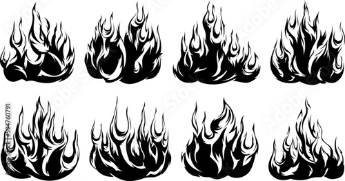 Fire flames isolated template. Tribal design. Car stickers. Icon fire illustration. Multiple shape tattoo.