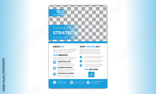 Creative and corporate flyer design template , A4 size . blue and white colors .