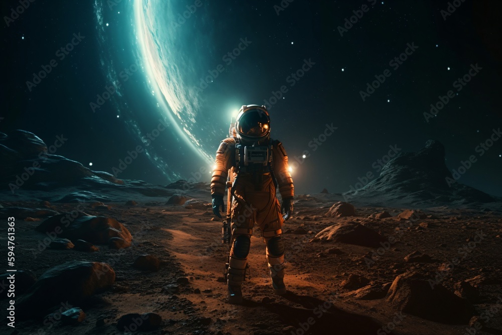an astronaut stands on another planet created with Generative AI technology