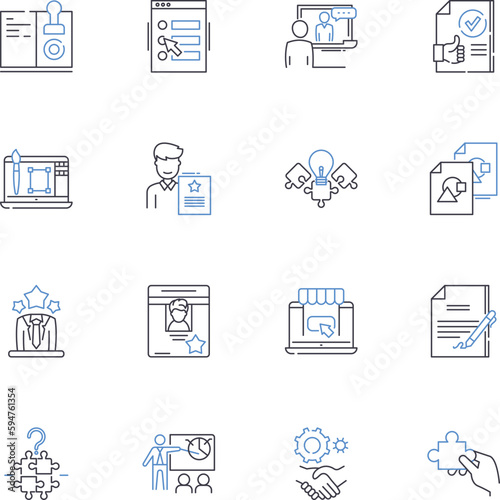 Marketing team line icons collection. Strategy, Analytics, Campaigns, Segmentation, Branding, Communication, Conversion vector and linear illustration. Creativity,Engagement,Targeting outline signs