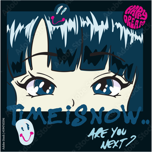 vector graphic design for t-shirt, anime girl illustration with slogan, cute girl drawing