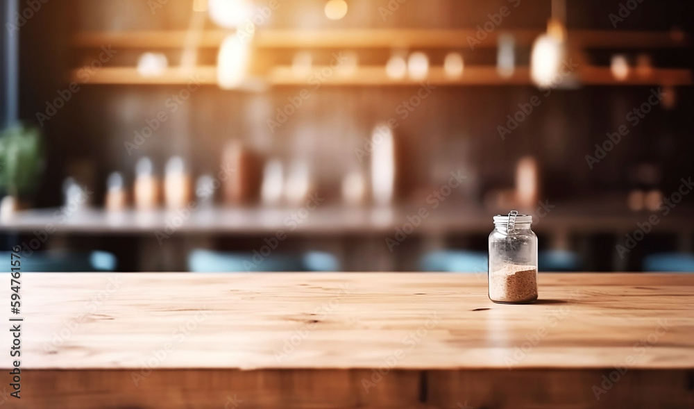 Empty wooden cafe table for product with blurred background and copy space Empty wooden cafe table for product with blurred background and copy space