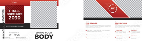 Modern Creative Fitness Gym Bifold 4 Page Brochure Design Template Suitable for Fitness Club Business